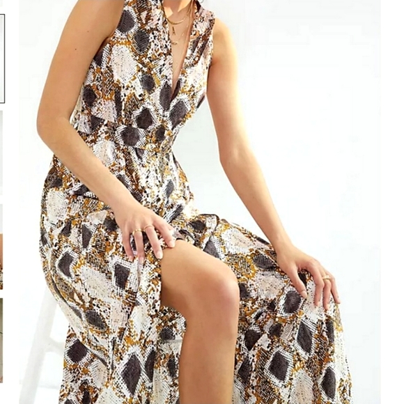 Nwot Anthropologie Maeve Snakeskin Sleeveless Tiered Cut out Back Maxi D… - Picture 1 of 17
